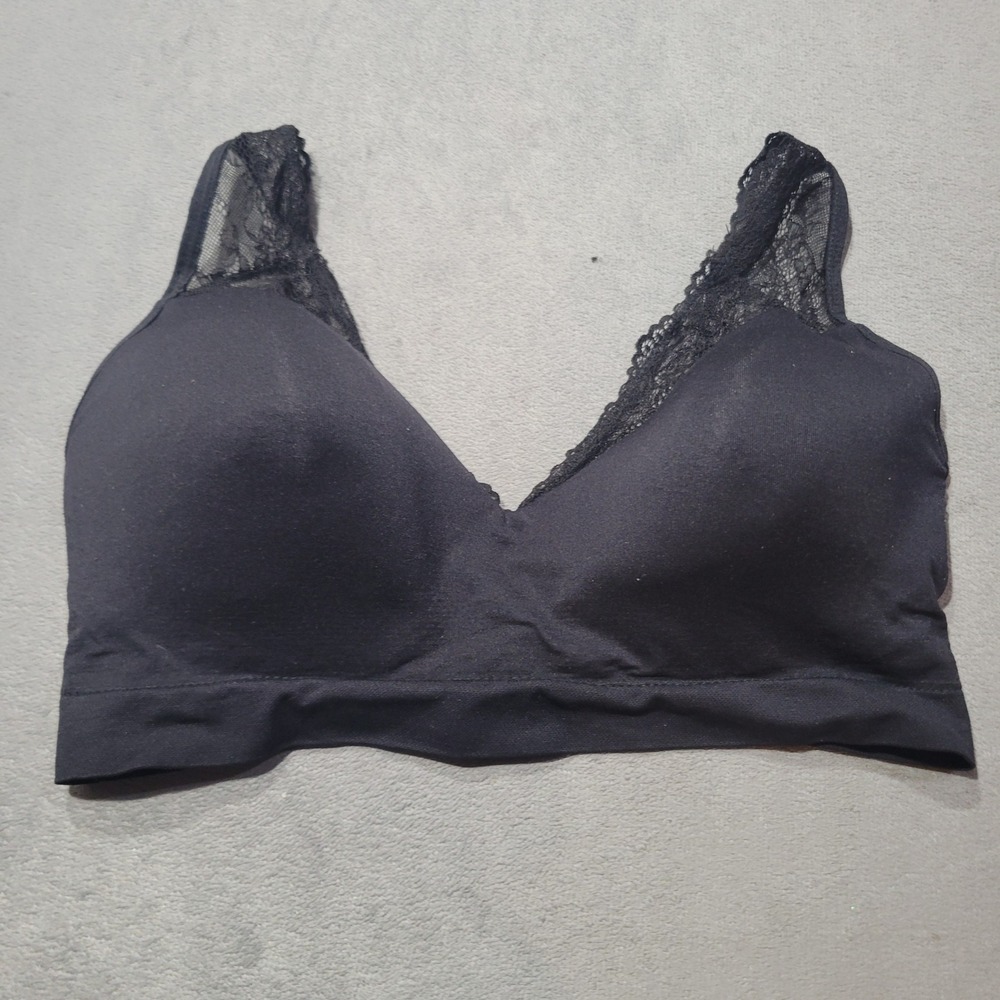 Dreamwear Bralette Women 1X Black Wireless Lace Trim‎ 5235-49 Love Your Curves